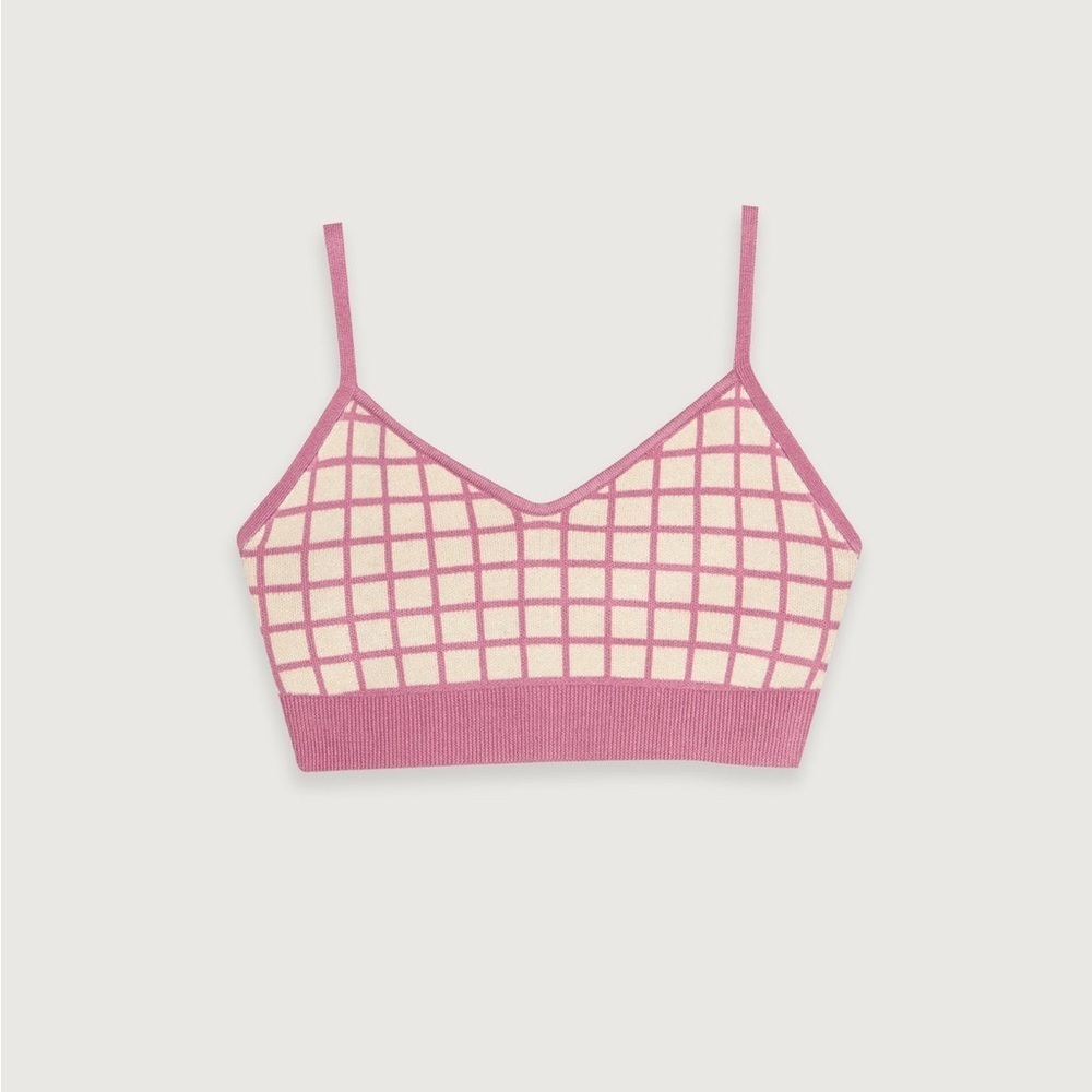 OAK + FORT Pink and Cream Knit Bralette (S) - Picture 1 of 8